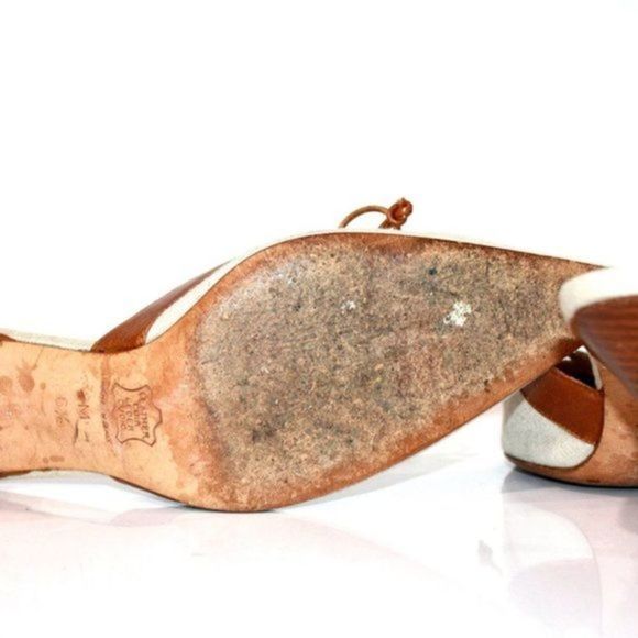 Michael Kors Canvas Leather Mule Heels Size 6.5 - Picture 6 of 7